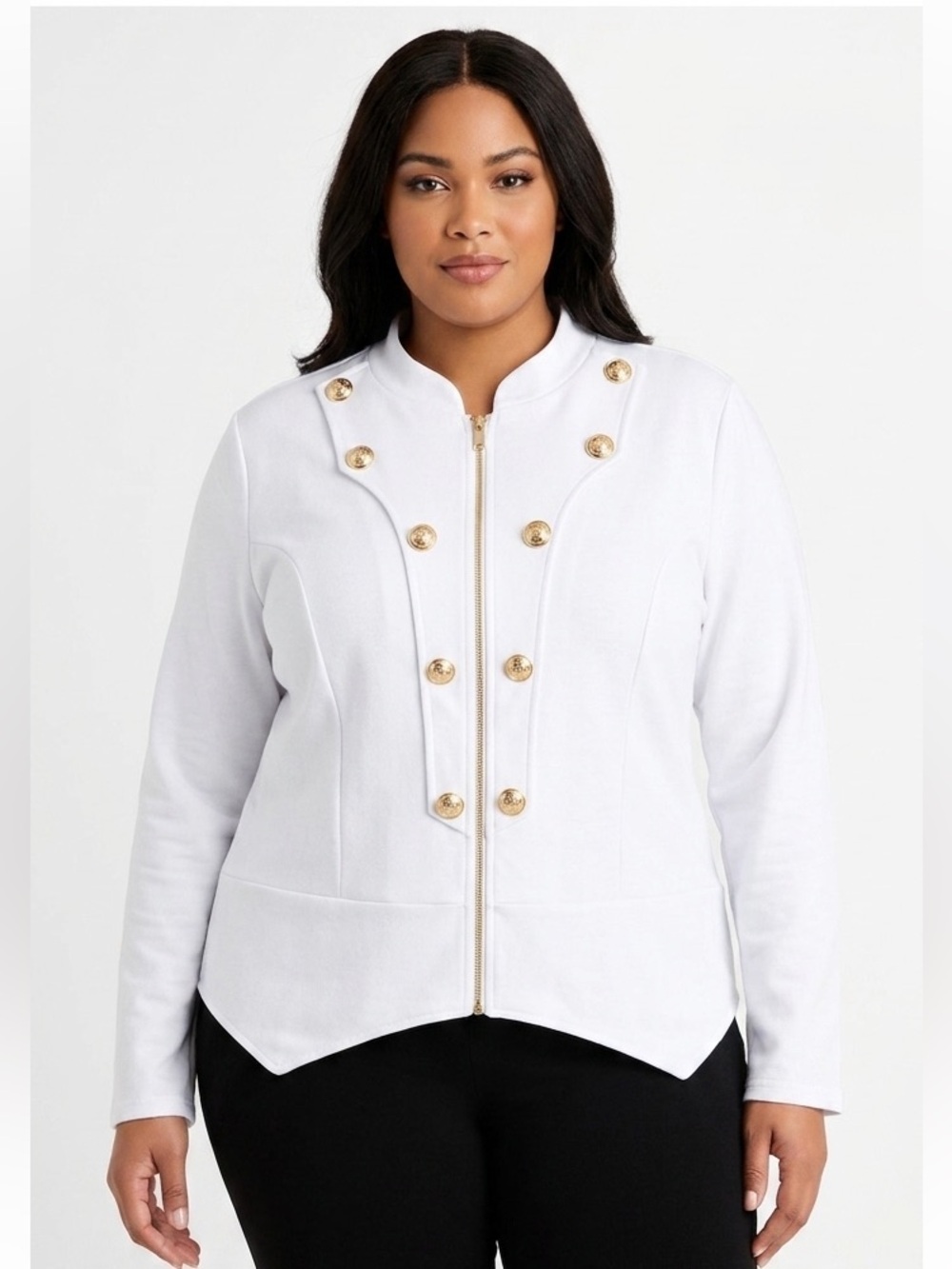 Hybrid & Co. 3X white Military Style Zip Jacket Gold Button Detail NWT